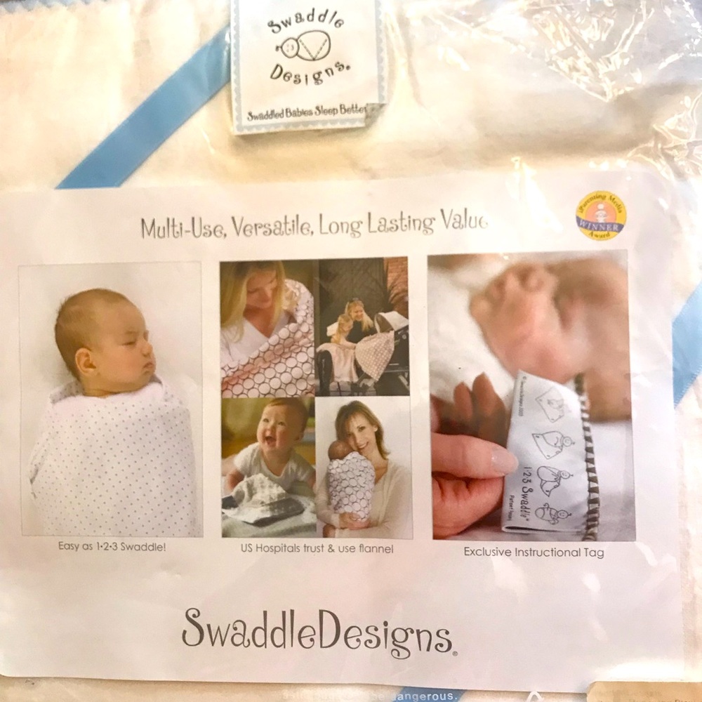 Swaddle Designs Ultimate Receiving Blanket ivory with blue trim